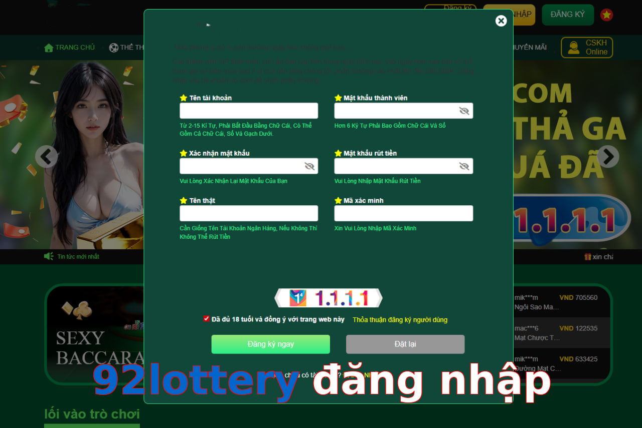 92lottery đăng nhập